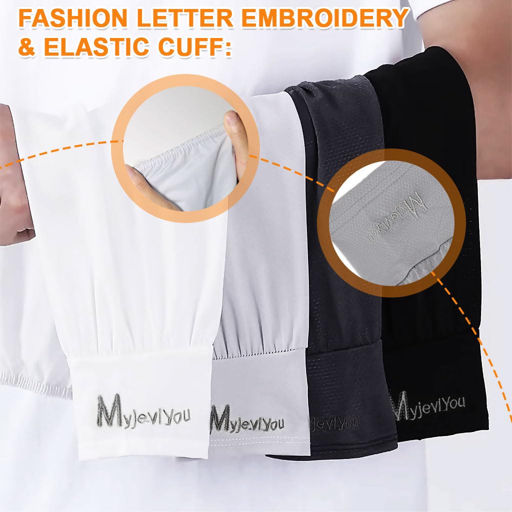 GUSTAVE Arm Sleeves for Men with Ice Silk Quick-Dry Fabric and Fashion Embroidery | 4 Pairs