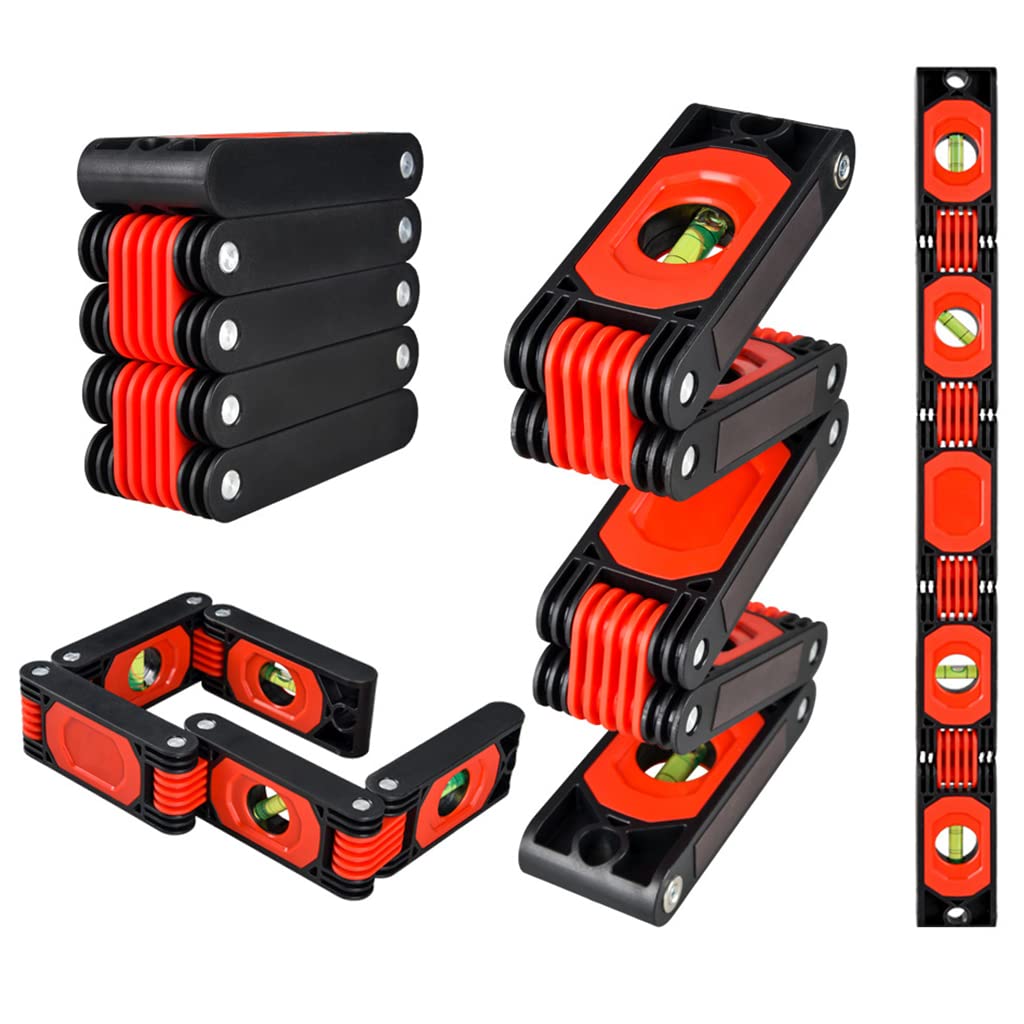 Serplex Foldable Level for Carpenters and Woodworkers featuring 8 Magnets and 4 Bubbles | 28 Inch Aluminum Tool