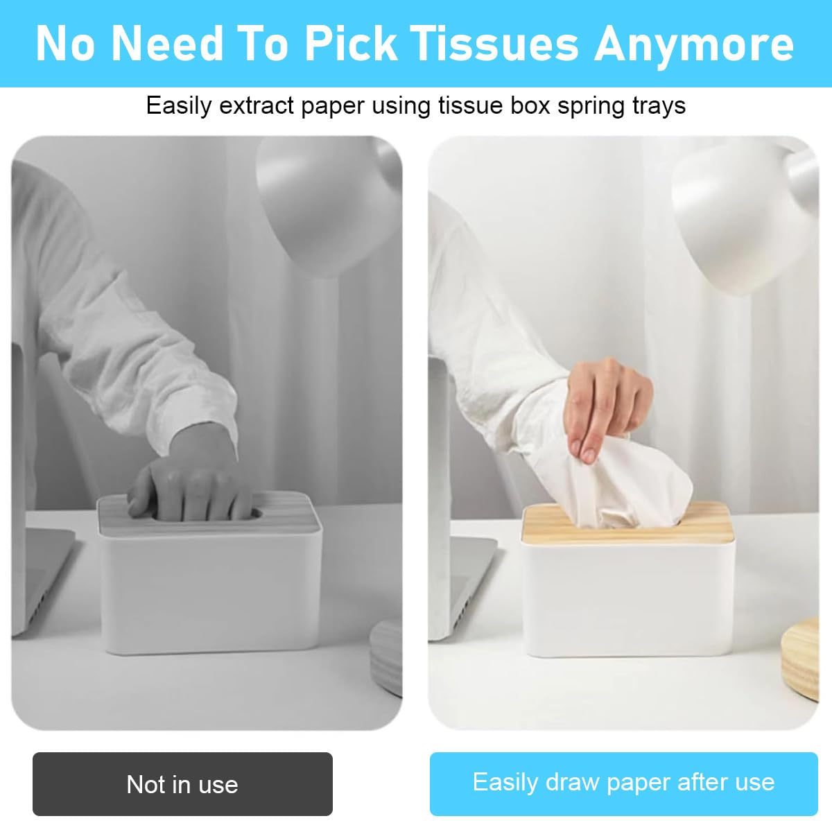 HASTHIP Tissue Box Holder for Home and Office featuring Spring Loaded Support 3Pcs 4.7x3x2.3 in White