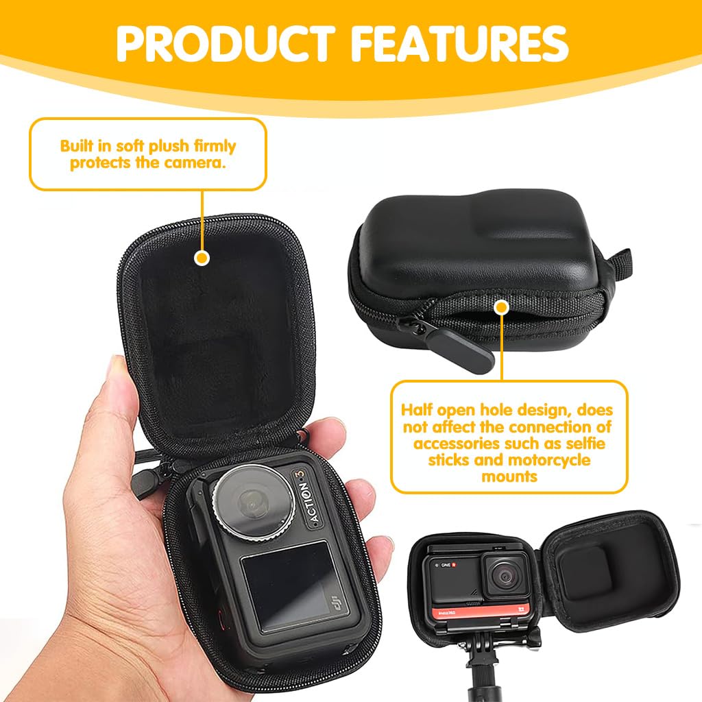 ZORBES Small Carry Case for DJI Action 5 Pro 4 3 with Dual Zipper and Carabiner Clip | EVA Hard Shell Travel Bag