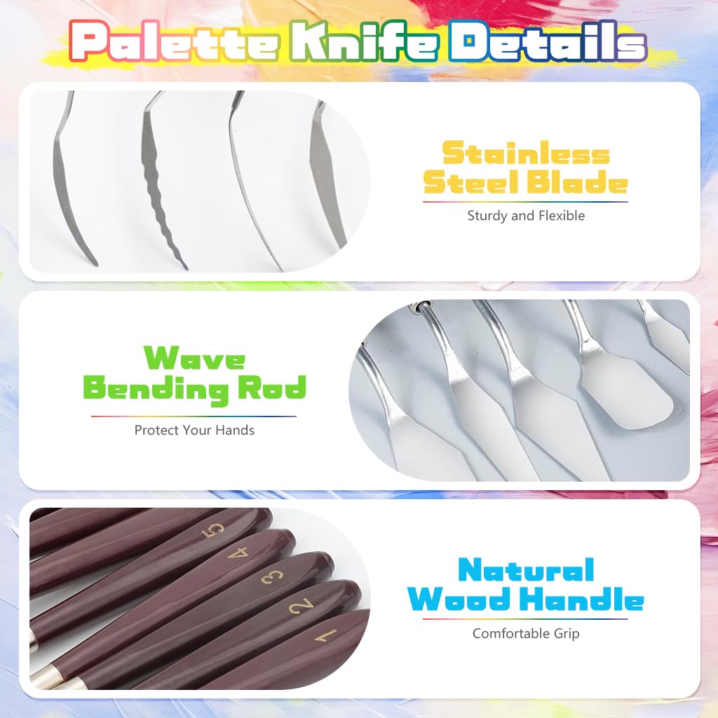 Serplex Acrylic Paint Scrapers Set for Texture Art with 11 Pcs Tools featuring Wooden Handles