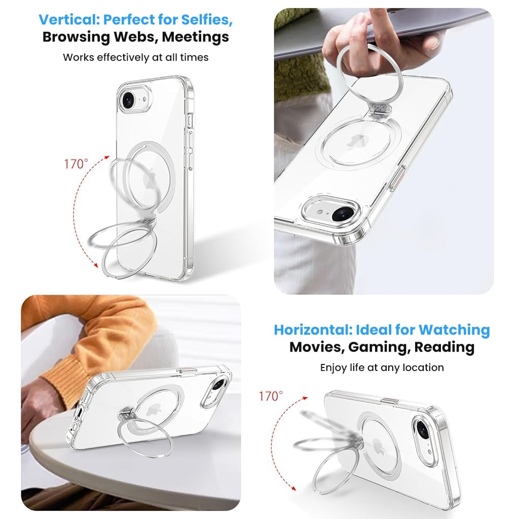 ZORBES iPhone 16E Clear Phone Case with 360° Rotatable Kickstand and Magnetic Charging Support