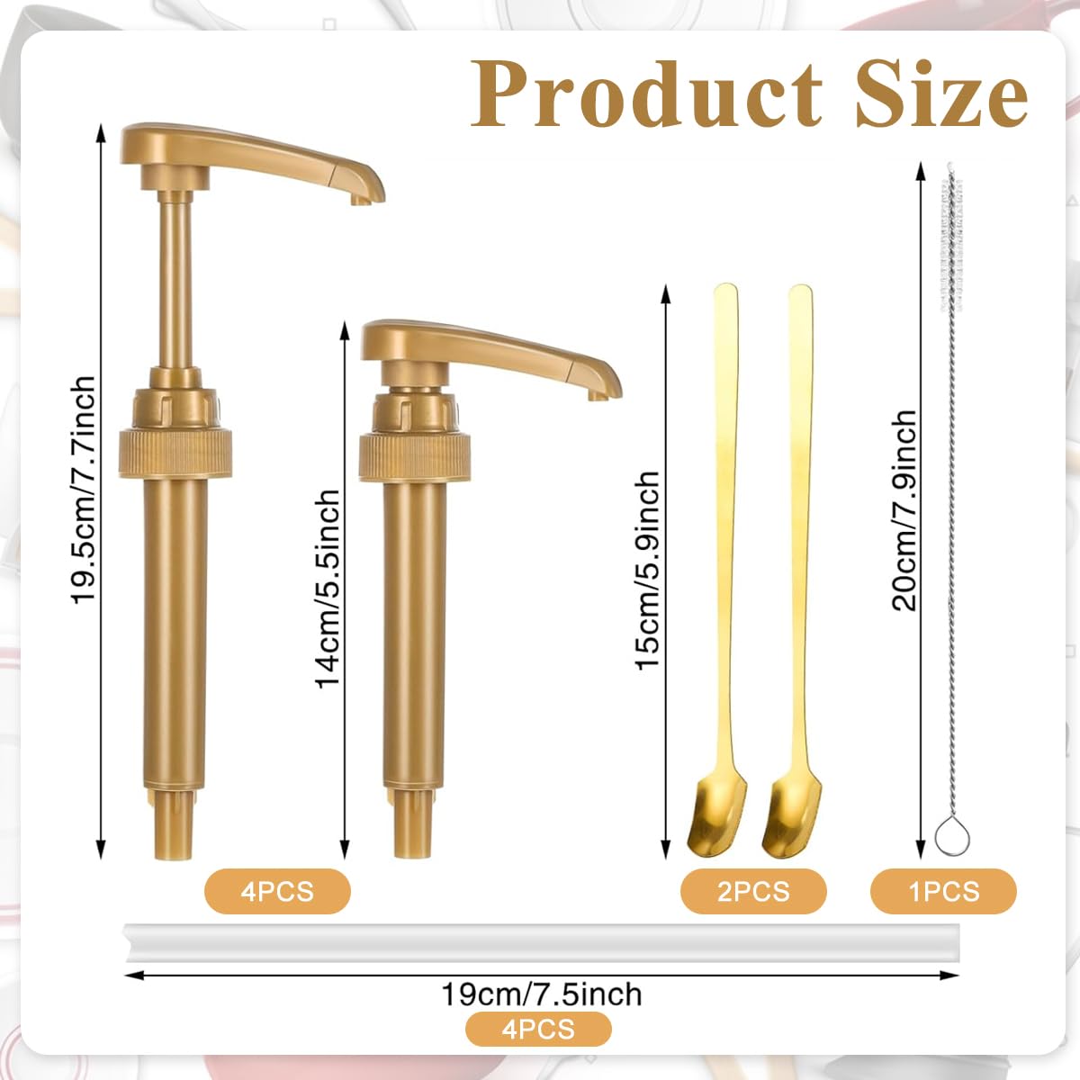 Supvox Gold Coffee Syrup Pumps - 4 Pcs Coffee Creamer Pump Dispenser Milk Pump with 2 Spoon and Cleaning Brush for Gallon Black Cherry Juice Bottle Pumps Soda Can Pump