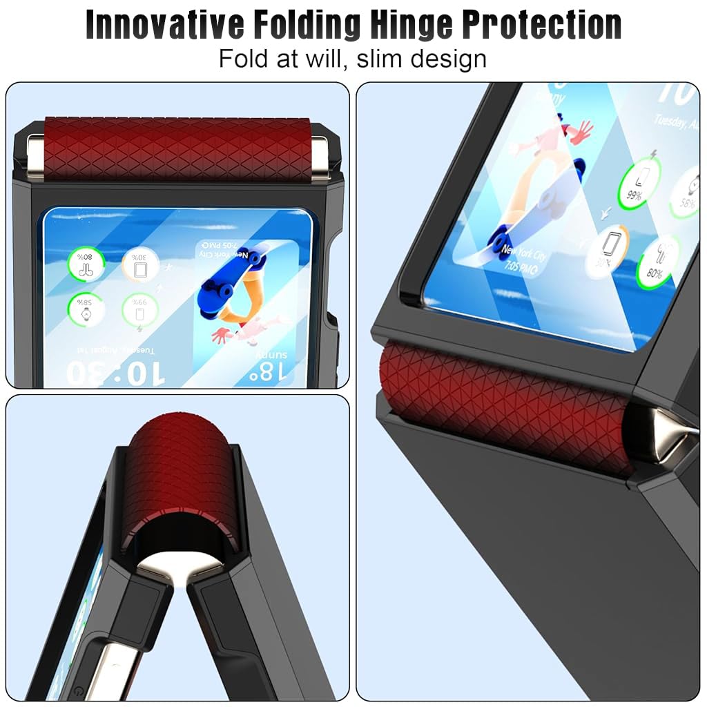 Zeitel Phone Case for Samsung Galaxy Z Flip 6 with 3.4 in Screen Cover and One Piece Hinge | Black TPU Protection