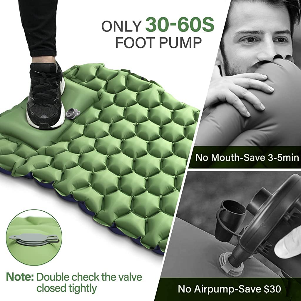 PROBEROS Air Mattress for Camping with Built In Foot Pump and Pillow, 6.5×2.3 ft Nylon | Lightweight Waterproof Sleeping Pad