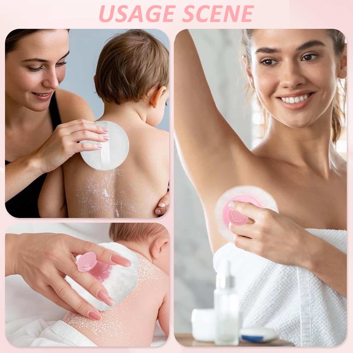 MAYCREATE Baby Powder Puff Set for Gentle Application with Handle and Glass Holder | 2Pcs Reusable Pads