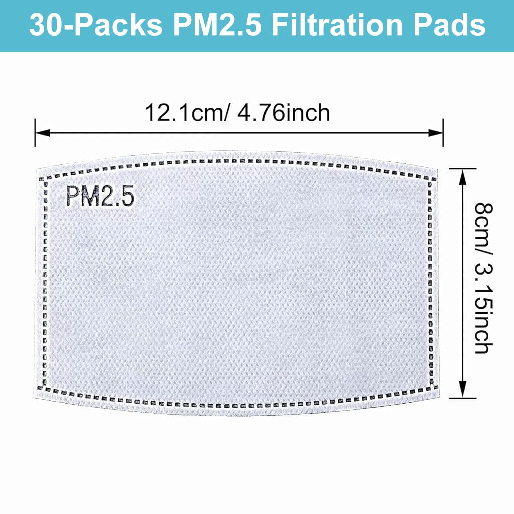 Serplex PM2.5 Filtration Pads Insert for Adult Face Masks 30 Pack | Multi Layer Protection 12x8 cm
