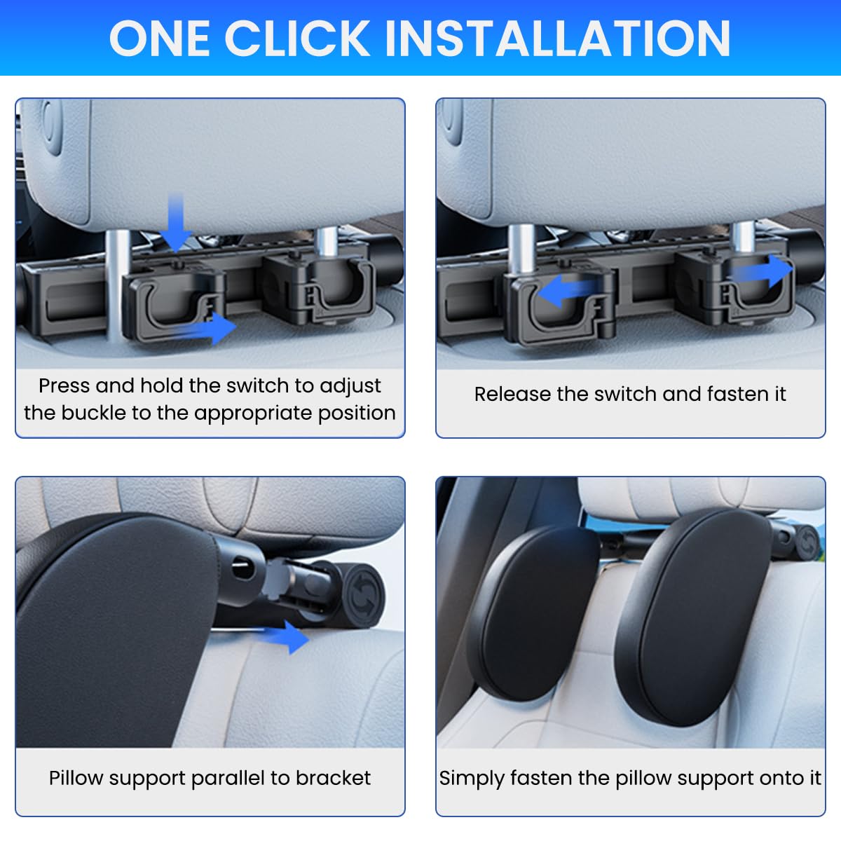 STHIRA Car Head Rest Pillow for Long Drives with Memory Foam Support | Dual Hooks Adjustable