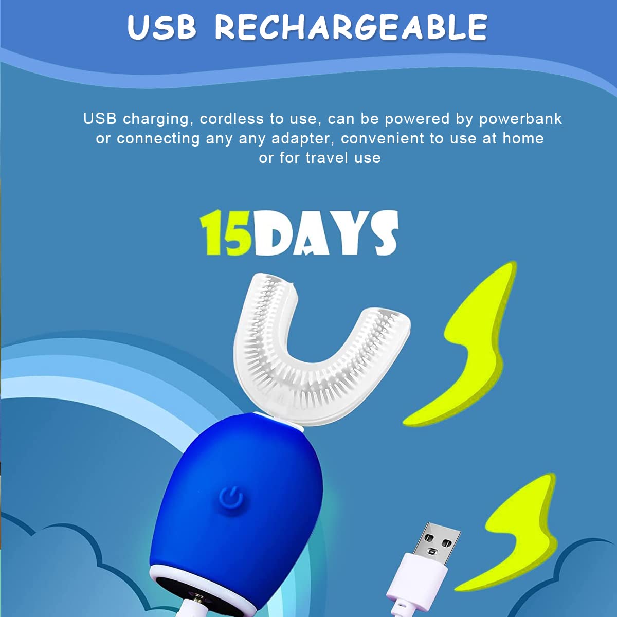 HANNEA Ultrasonic U Shape Electric Toothbrush for Kids featuring 8000–30000 vpm Vibration and Food‑Grade Silicone Brush | USB Rechargeable Waterproof Design