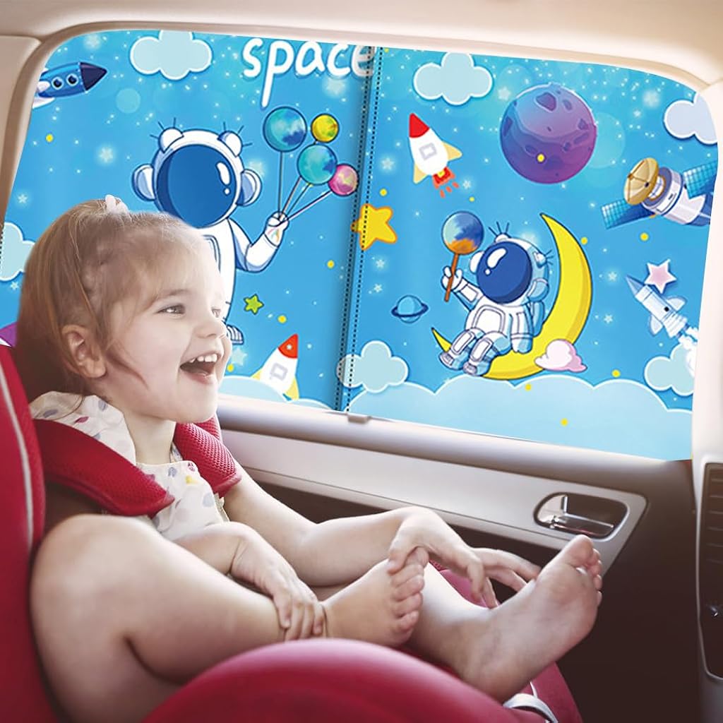 STHIRA® Parasol Magnético para Coche, Parasol Ventana Lateral de Dibujos Animados, Diseño de Doble Capa, 5 Capas de Aislamiento, Máxima Protección contra Rayos UVA y Anti-Mosquitos