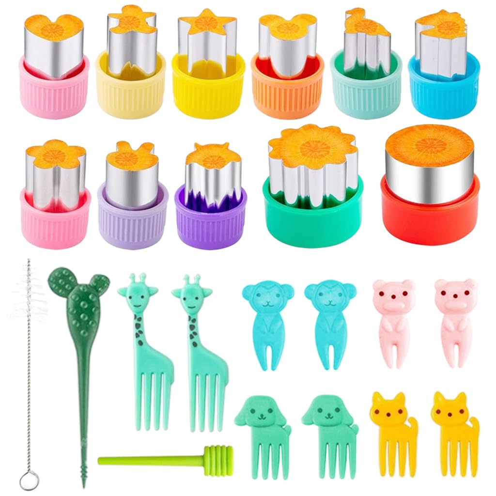 HASTHIP Cookie Cutter Shapes Set for DIY Baking with One Push Demold Tool | 24Pcs Stainless Steel and PP Moulds for Kids Snacks