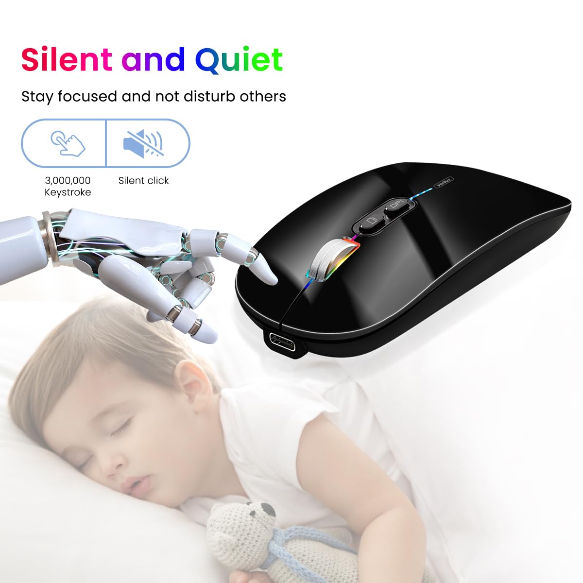 Verilux Wireless Mouse with Dual Mode Bluetooth 5.0 and 2.4G 1600DPI | Ergonomic Silent Design