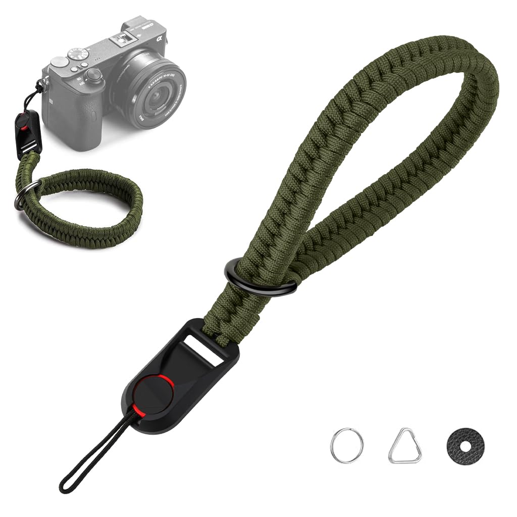 Zibuyu Camera Strap for DSLR and Mirrorless Cameras with Quick Release Buckle and Handwoven Wrist Design | Adjustable Military Green Accessory