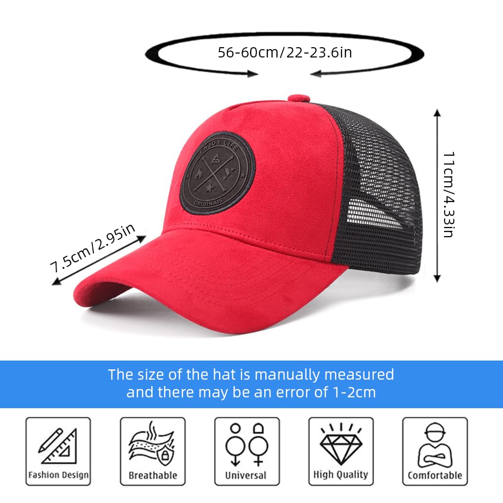 Proberos Sun Cap for Men with Breathable Mesh Back and Adjustable Snap Closure, Red