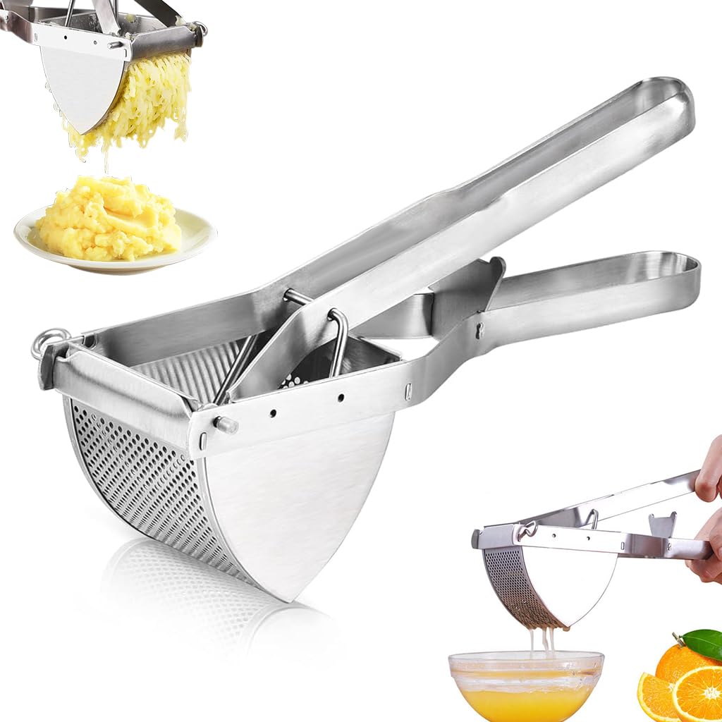 Supvox® Kitchen Manual Potato Masher, Manual Press Hand Fruit Juicer, Multifunctional Foodgrade Stainless Steel Potato Mesher Heavy Duty Manual Juicer Kitchen Tool