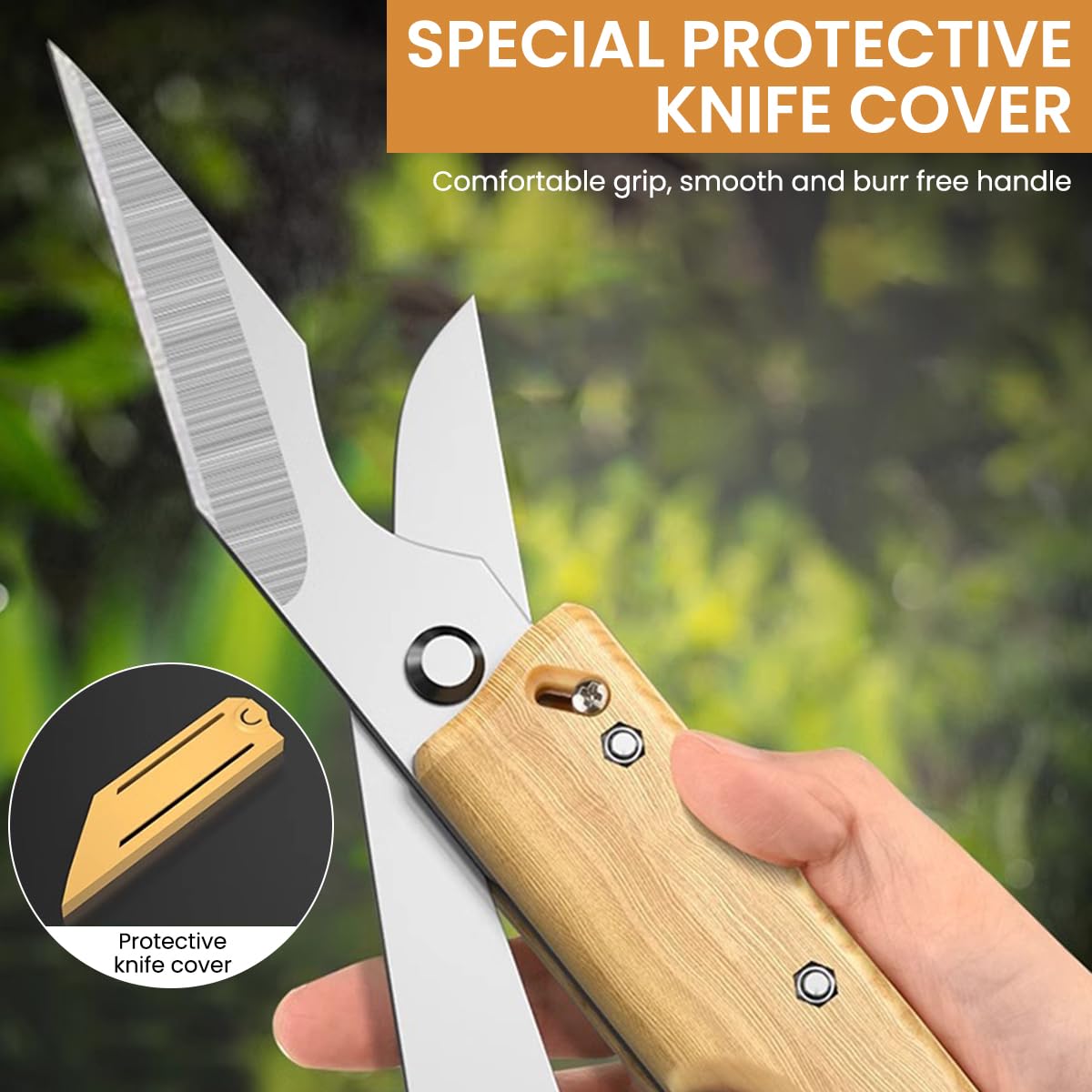 HASTHIP Grafting Cutter Tool 3 in 1 for Gardening featuring Wooden Handle and Steel Cleft