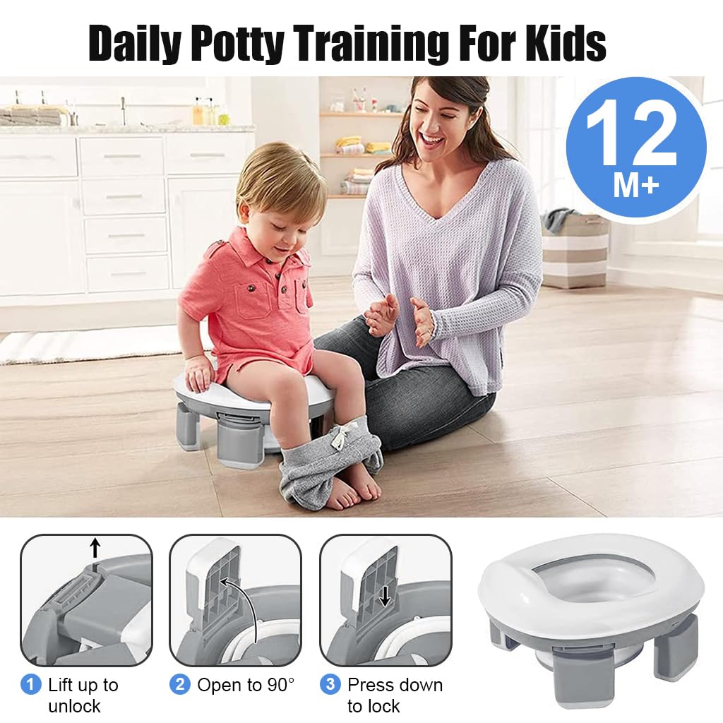 SNOWIE SOFT Potty Seat for Kids featuring Foldable Design with 20pcs Trash Bag and Storage Bag | Grey