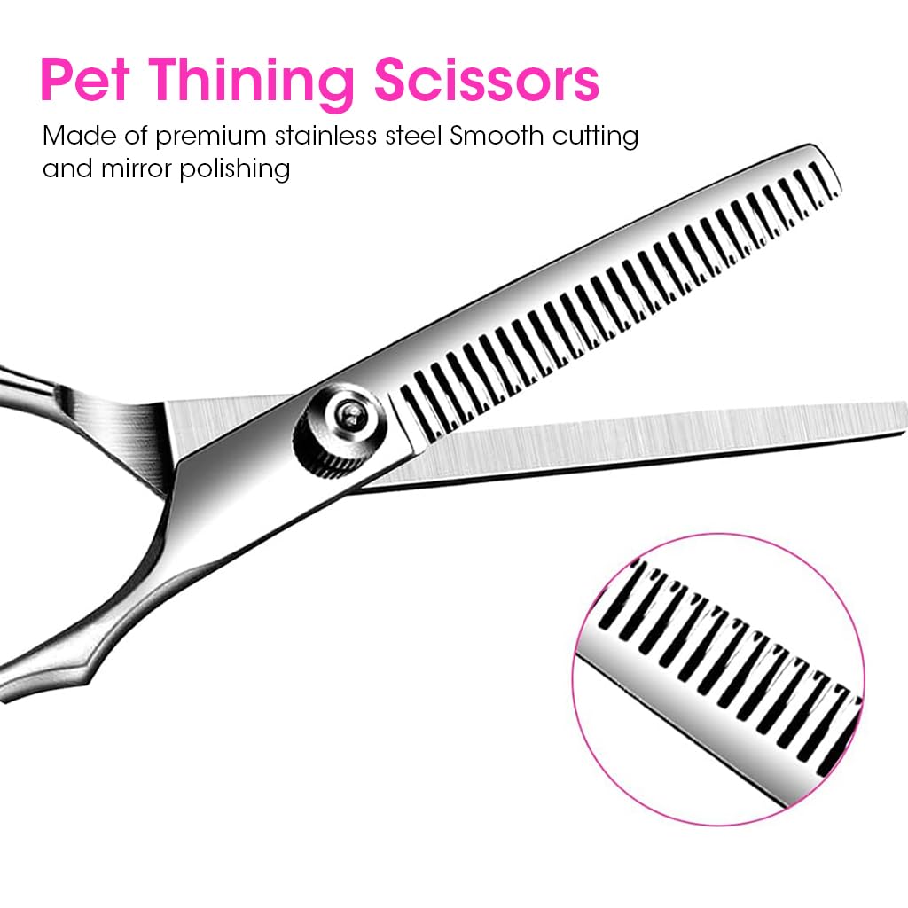 Qpets® Dog Grooming Kit 5 Pack, Stainless Steel Dog Trimmer Kit, Pet Grooming Scissors Set with Grooming Comb, Cutting Scissors Thinning Shear Curved Scissors, Grooming Hair for Small Large Dog Cat