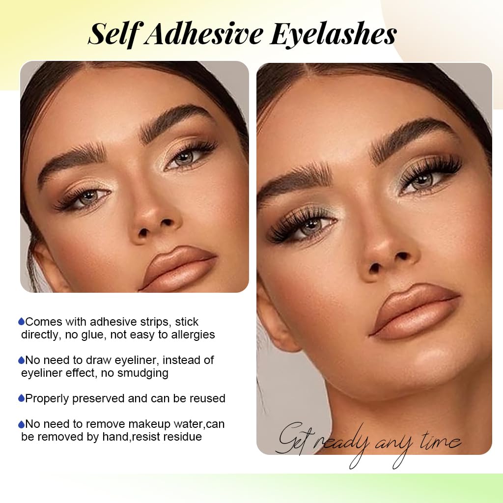 MAYCREATE Self Adhesive Eyelashes for Effortless Application with Tweezer | 3 Pairs Reusable