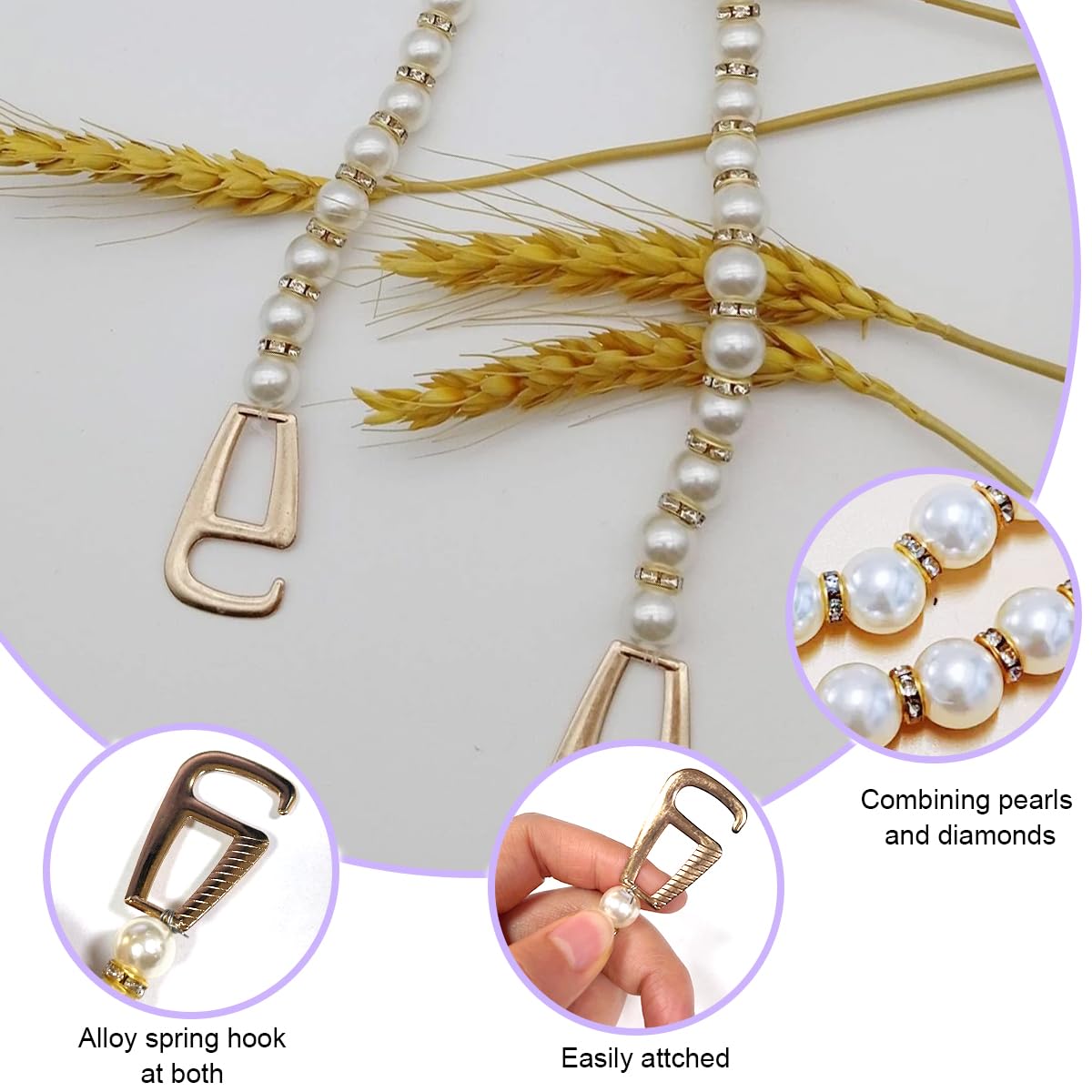 HASTHIP Shoe Charms for Clogs with 12 Zinc Alloy Pieces and Pearl Chain Designs | Women DIY Accessories