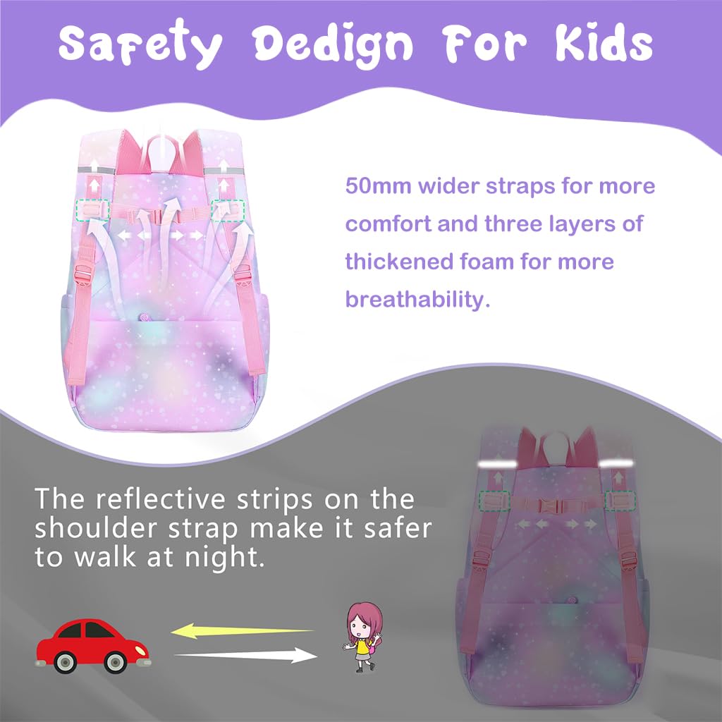 PALAY School Backpack for Girls with 32x28x45cm Large Capacity and Ergonomic Straps | Pink Set for Kids 6-12 Years