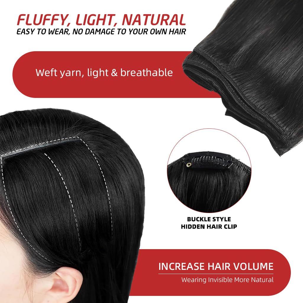 MAYCREATE Hair Extensions for Women with 7 Clip Pieces 22 in Straight Synthetic Fiber | Natural Black Seamless Volume