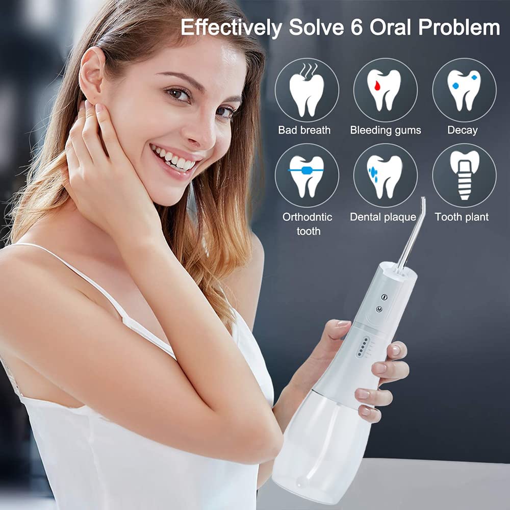 HANNEA Flosser for Teeth Portable Dental Flosser for teeth Oral Care for Braces Bridges, Rechargeable IPX7 Waterproof and 5 Modes, 400ML Water Flosser for Home Travel