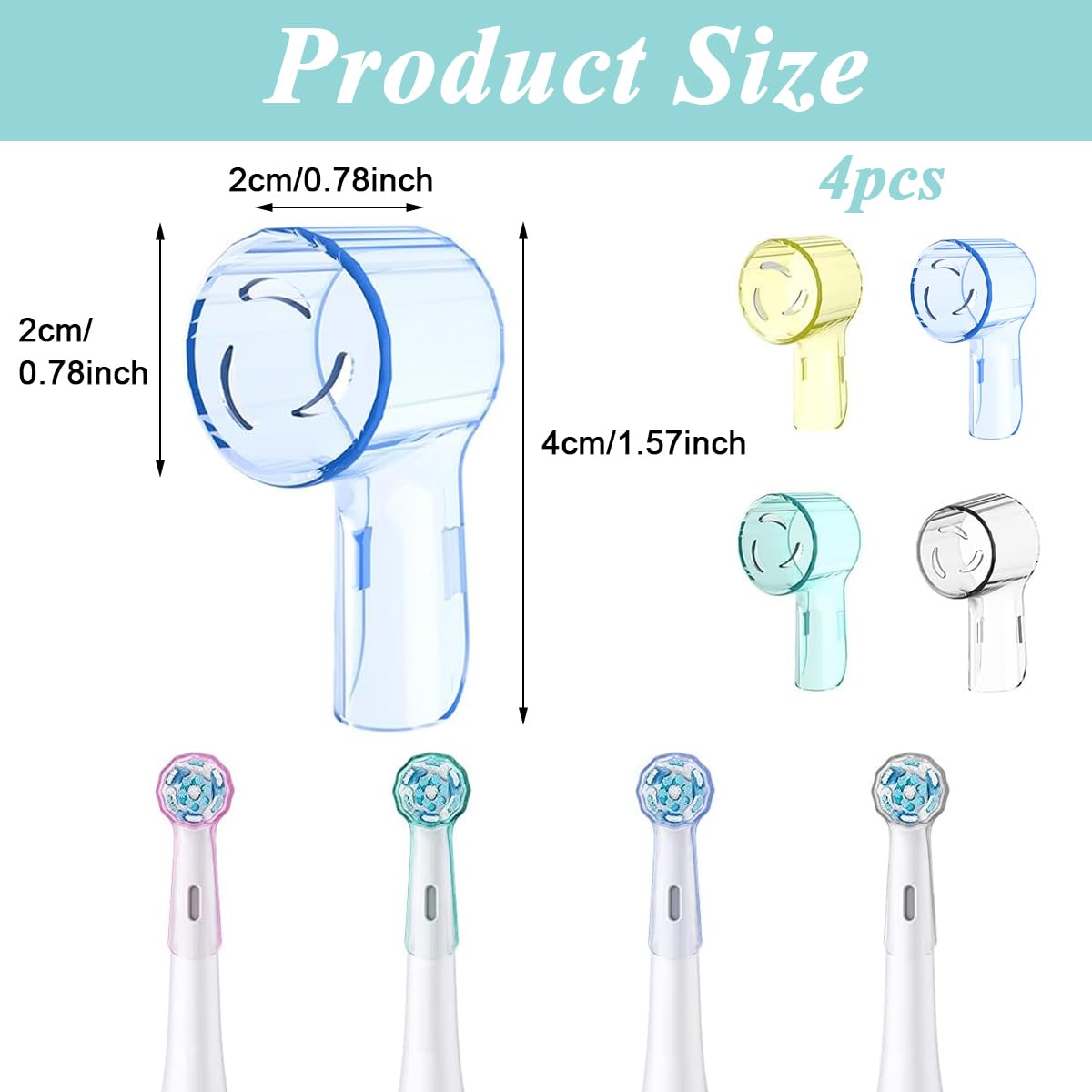HANNEA Toothbrush Head Covers for Oral B iO Series featuring Full Dustproof Coverage | 4 Pcs Transparent Plastic Travel Protection