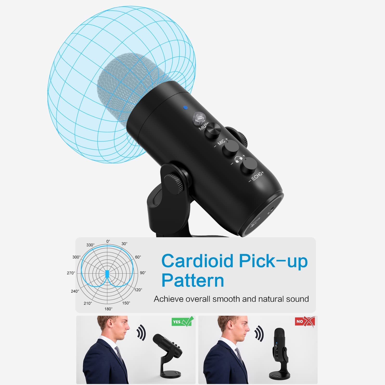 ZORBES Condenser Microphone for YouTube and Streaming with 192kHz 24Bit Audio | Rotatable Stand and Echo Control