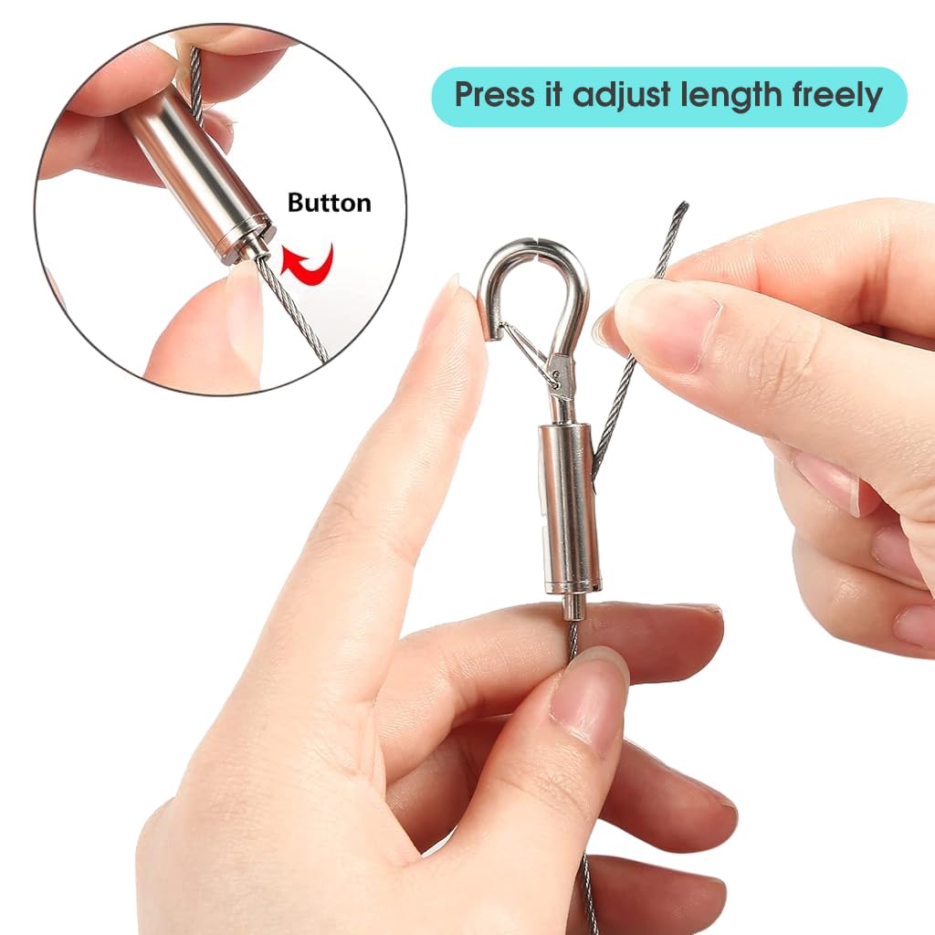 HASTHIP Hooks for Picture Hanging with Quick Release Buckles and 1m Adjustable Stainless Steel Wire