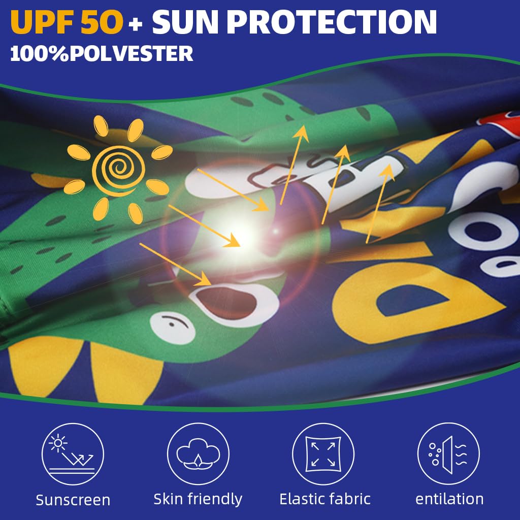 Proberos Kids Boys Swimming Costume Set for Summer Fun with Cartoon Dinosaur Print and UPF50+ Sun Protection