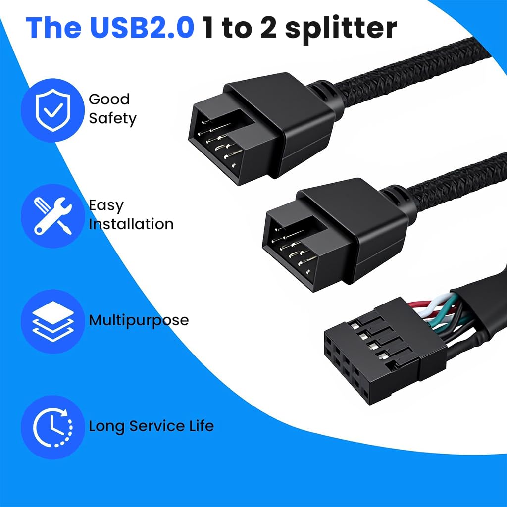 ZORBES USB Internal Header Extension Cable for Motherboard Ports 15cm | No Tangle Nylon Braided Cord