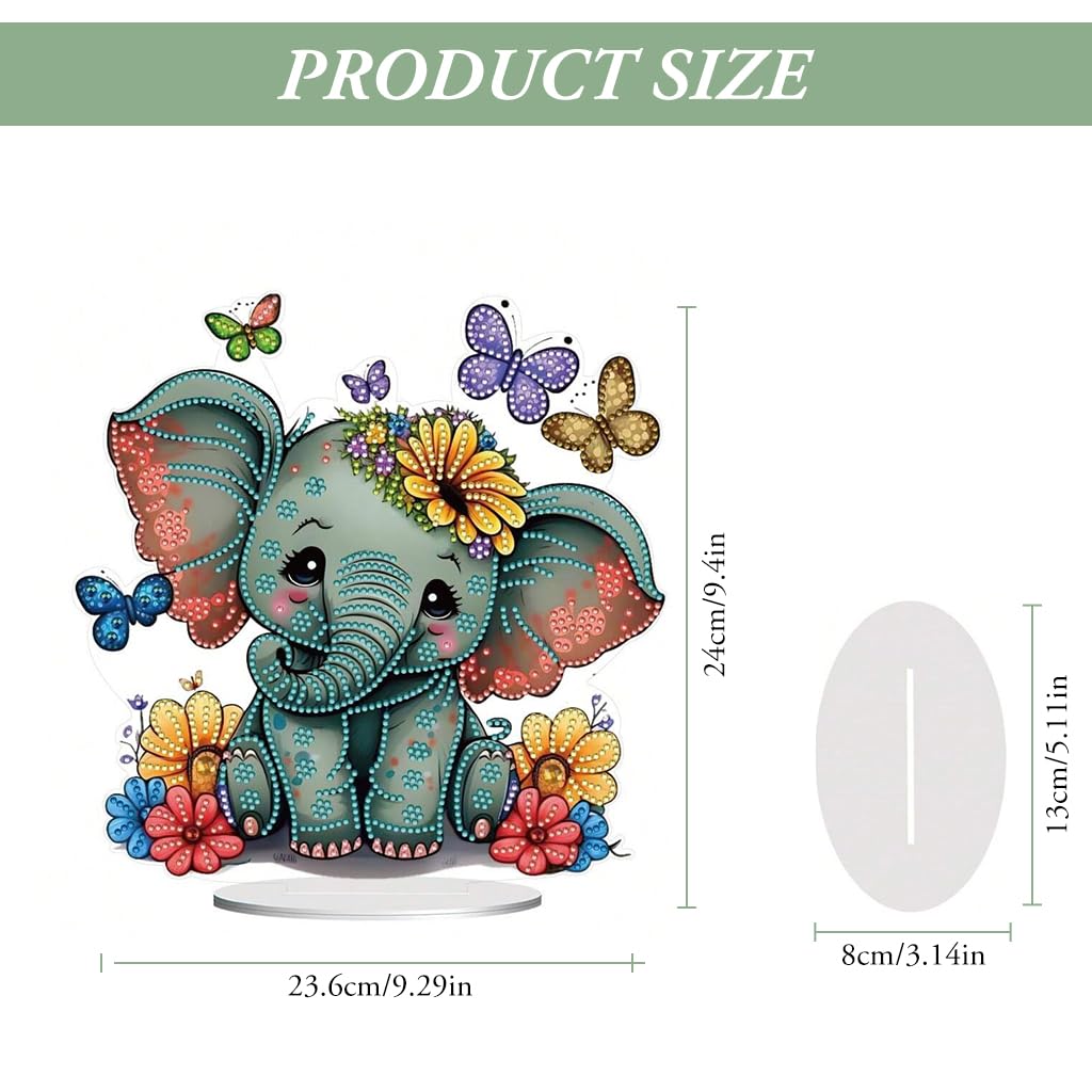 HASTHIP® DIY 5D Diamond Painting Art Material Kit 9.5 Inches Acrylic Elephant DIY 5D Diamond Painting Art Desk Decoration with Tools and Color Gem Packs, DIY Diamond Painting Gift