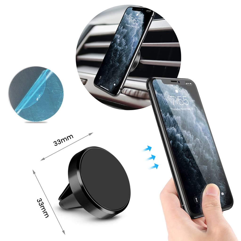 HASTHIP Magnetic Car Phone Mount Holder for Air Vent with 4 Strong Magnets and Rubber Clamps