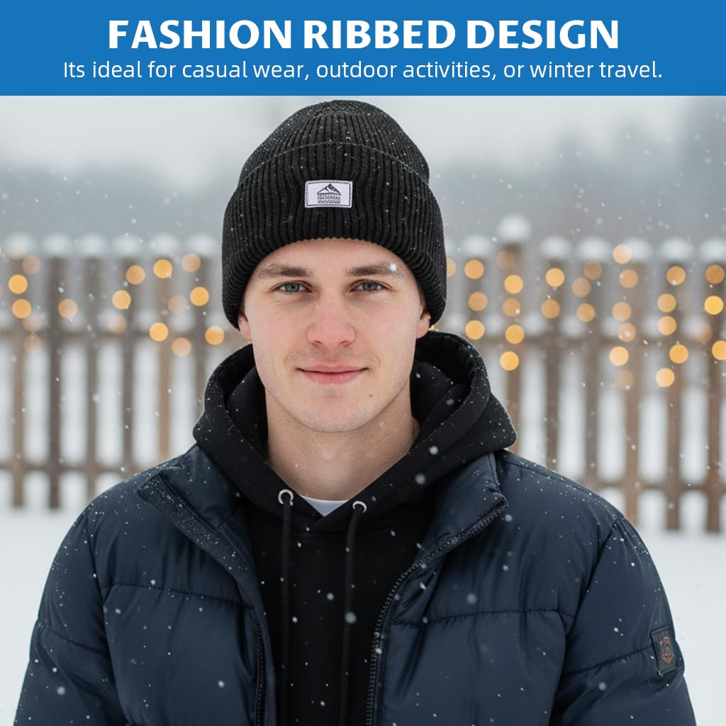 PROBEROS Winter Knitted Balaclava Beanie Hat for Men and Women with Fold Up Brim | Soft Stretchy Warm Ribbed Design