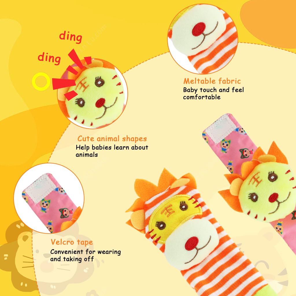 SNOWIE SOFT Baby Rattle Socks and Wristband Set with Plush Cartoon Toys for Sensory Play