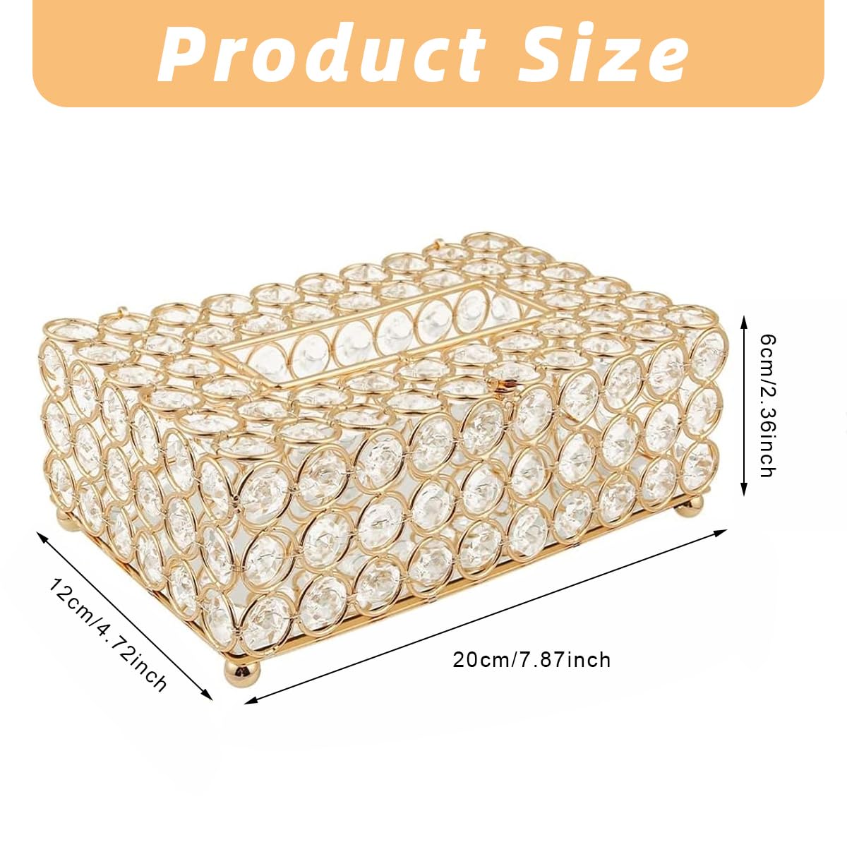 HASTHIP Tissue Box Holder for Bathroom and Dresser featuring Crystal Beads and Metal Frame 9x3.93x5.1 in