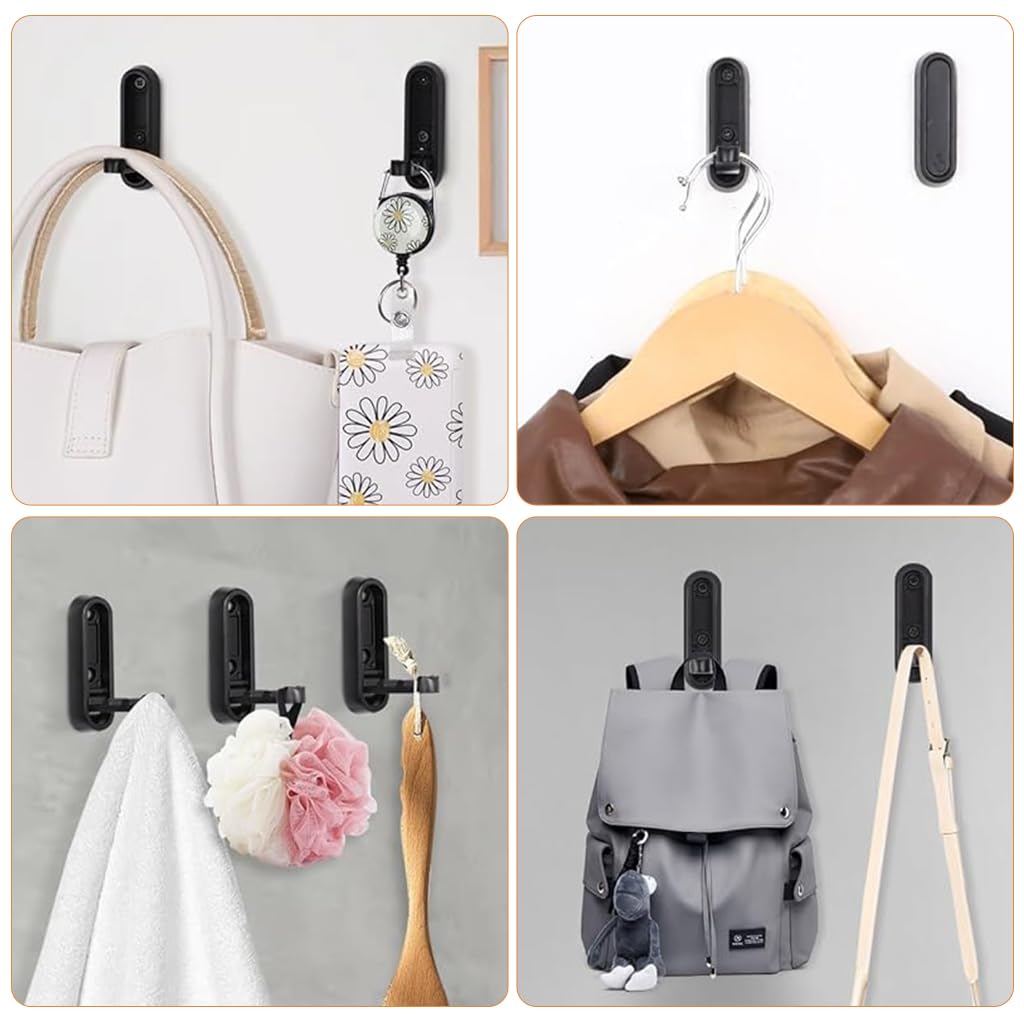 HASTHIP Folding Wall Hooks for Coats and Towels with 90° Foldable Design and Zinc Alloy | 2 Pcs Black Heavy Duty Set