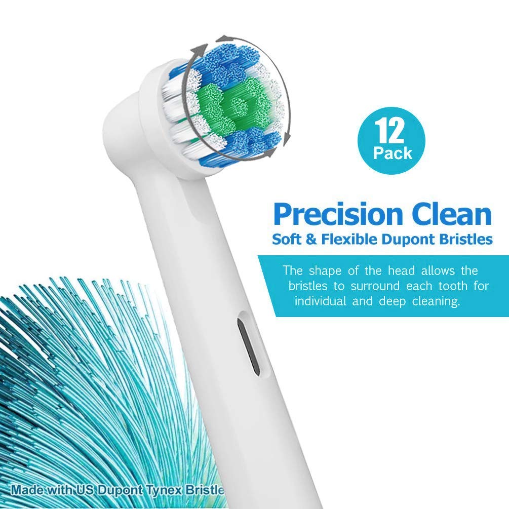 HANNEA® Replacement Toothbrush Heads Precision Clean Brush Heads Replacement Refills for Braun Oral-B Electric Rechargeable Toothbrushes, Pack of 12