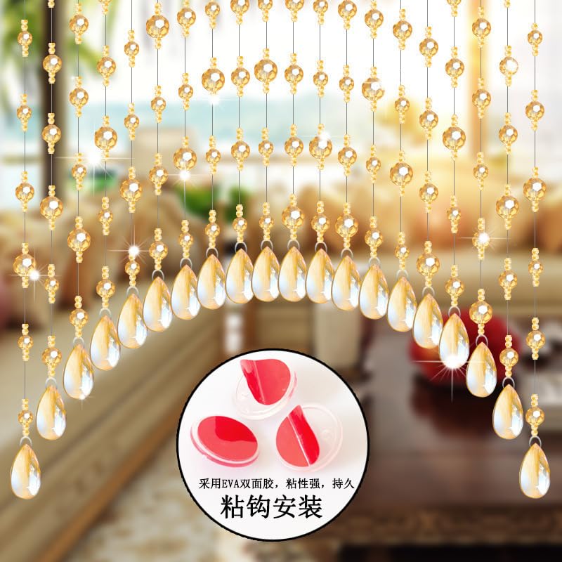 HASTHIP® 20 Strings Crystal Beaded Curtain, Hanging Doorway Room Divider Suitable for Home, Coffee House, Bedroom, Restaurant-Gold