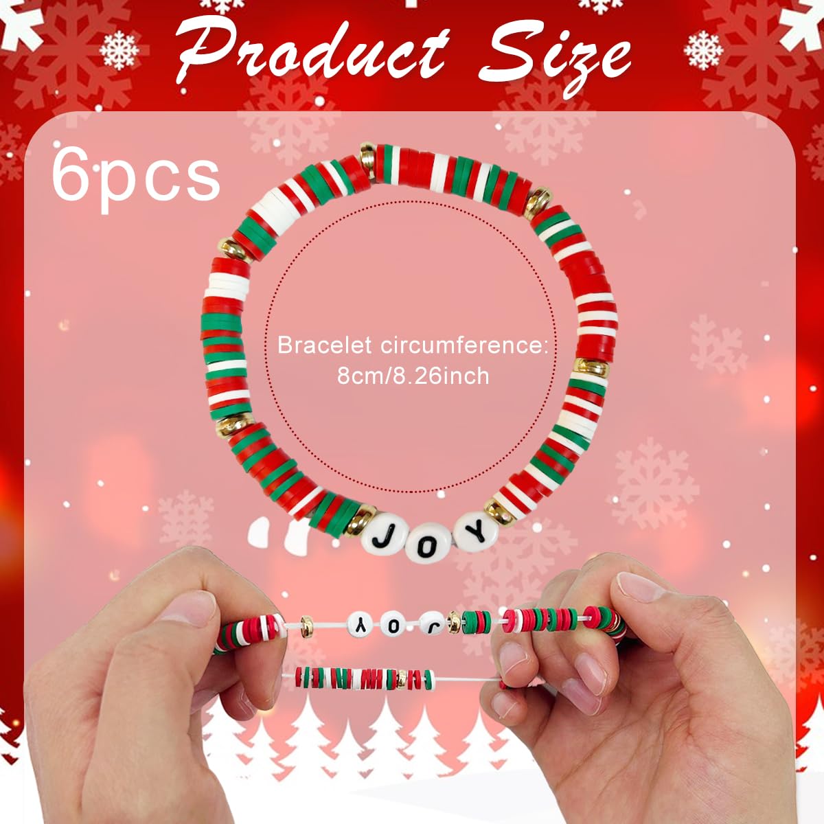 SANNIDHI® Christmas Bracelets Set of 6Pcs Colorful Clay Beads Bracelet Christmas Bracelet Chrismas Gift Bracelets Chrismas Beading Jewelry for Families, Sisters, Girls