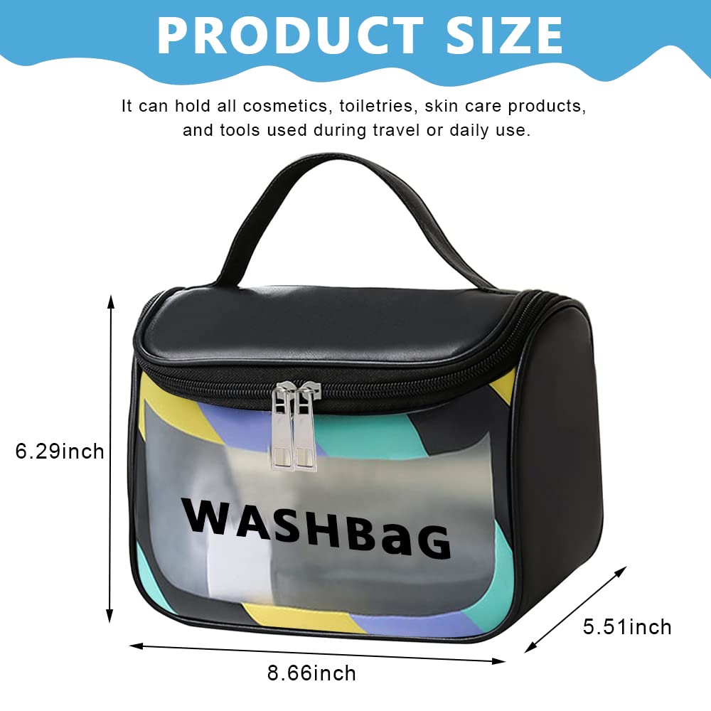 MAYCREATE Travel Cosmetic Bag for Home and Trip Use with Dual Zipper 22.5×16.5×15.2cm Waterproof PVC | Black Toiletry Organizer for Women