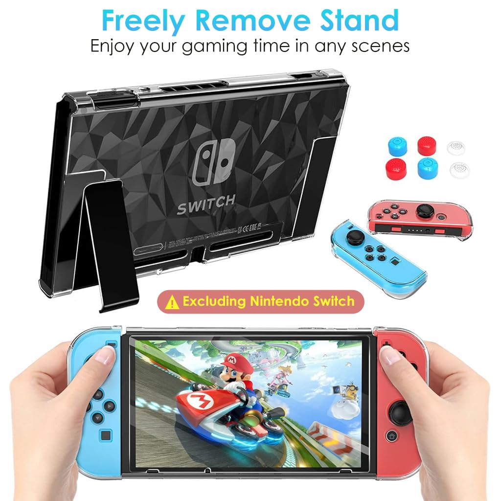 ZORBES Case Compatible with Nintendo Switch featuring 6 Thumb Stick Caps and Kickstand | Clear Protective Film Set for Smooth Gaming