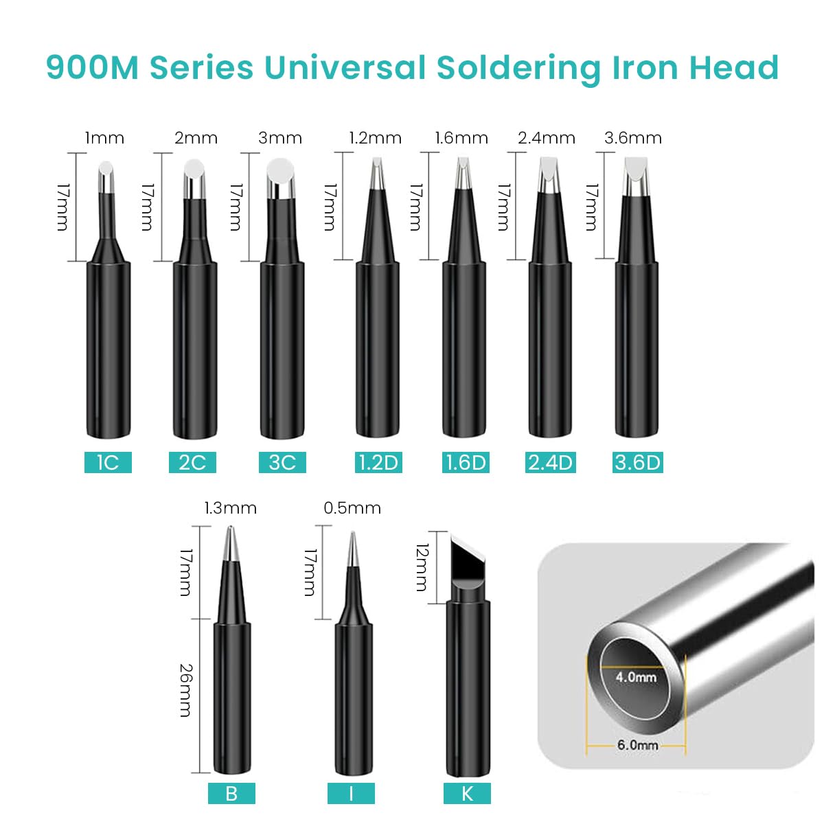 Serplex Soldering Iron Tips Kit 20PCS for Hakko 900M 936 featuring 4mm inner fit | Universal Replacement