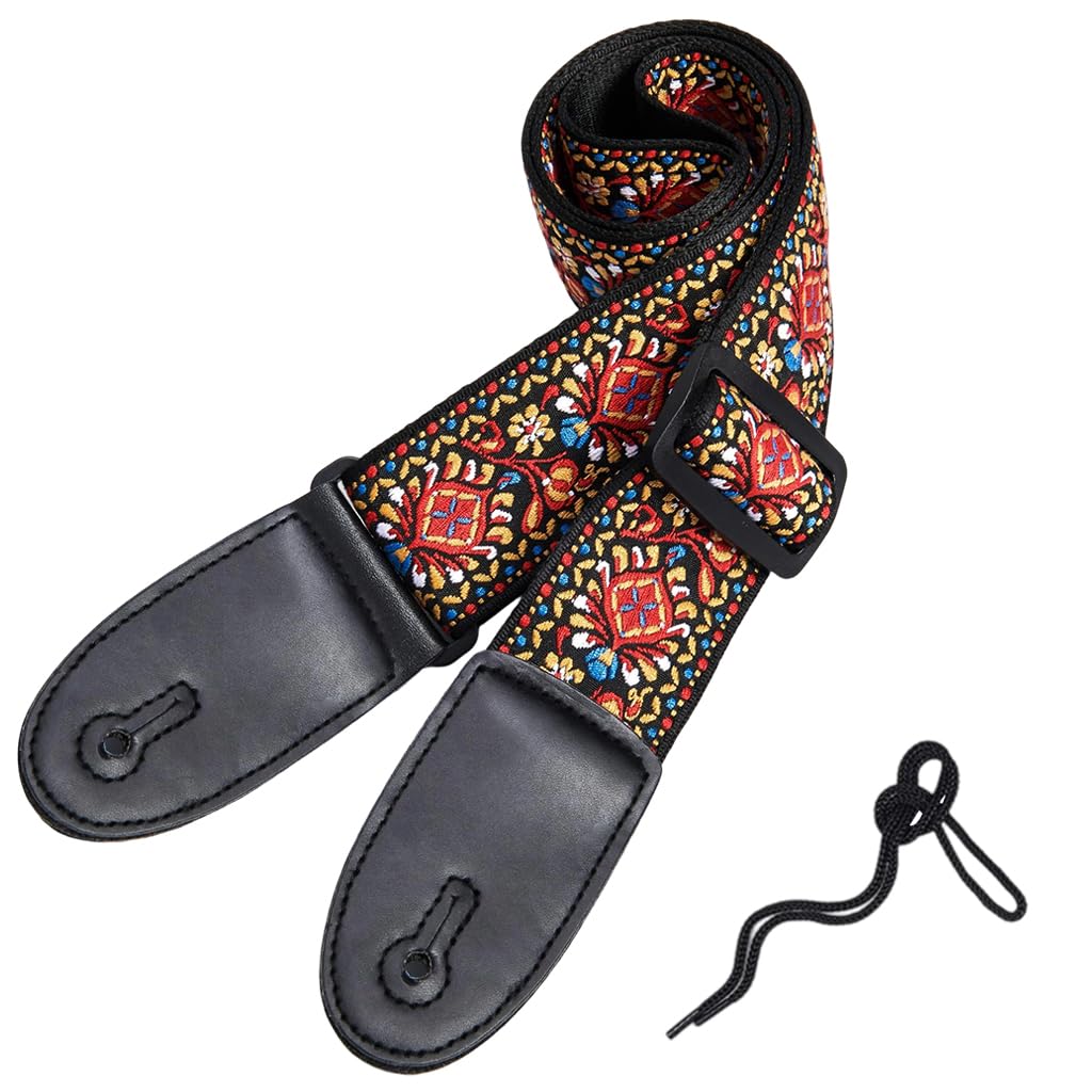 HASTHIP Guitar Strap with Double-Sided Embroidery adjustable 34–41 in for Acoustic Electric Bass | Gift for Musicians