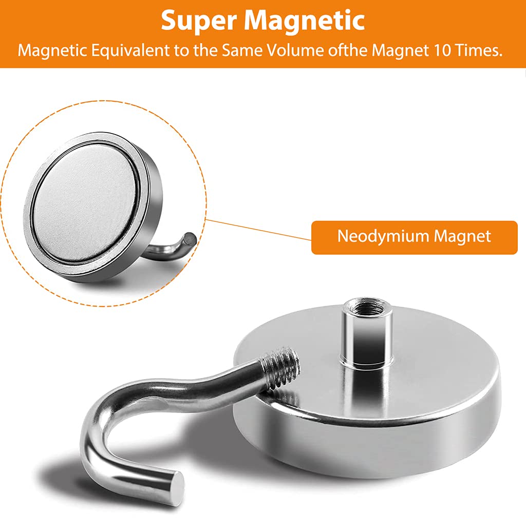 HASTHIP Neodymium Magnets Hooks for Fridge and Ceiling with 16mm Steel Base 6kg Hold | Pack of 10 White
