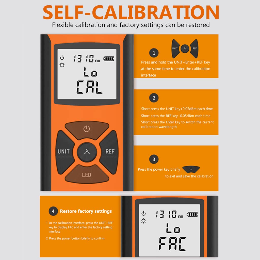 Serplex Optic Power Meter for Fiber Testing with LED Flashlight and USB Rechargeable 400mAh Battery | Measures -70 to +10 dBm Across 7 Wavelengths