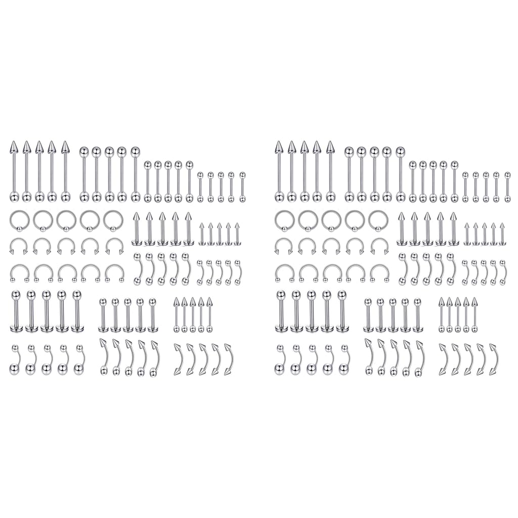 MAYCREATE Piercing Jewelry Set for Lip Tongue Eyebrow Nose Belly | 170pcs Stainless Steel