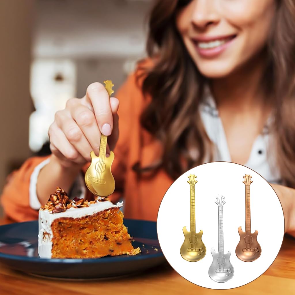 Supvox Coffee Spoons for Coffee and Tea with 4.7 in Guitar Shape 304 Stainless Steel | Pack of 3