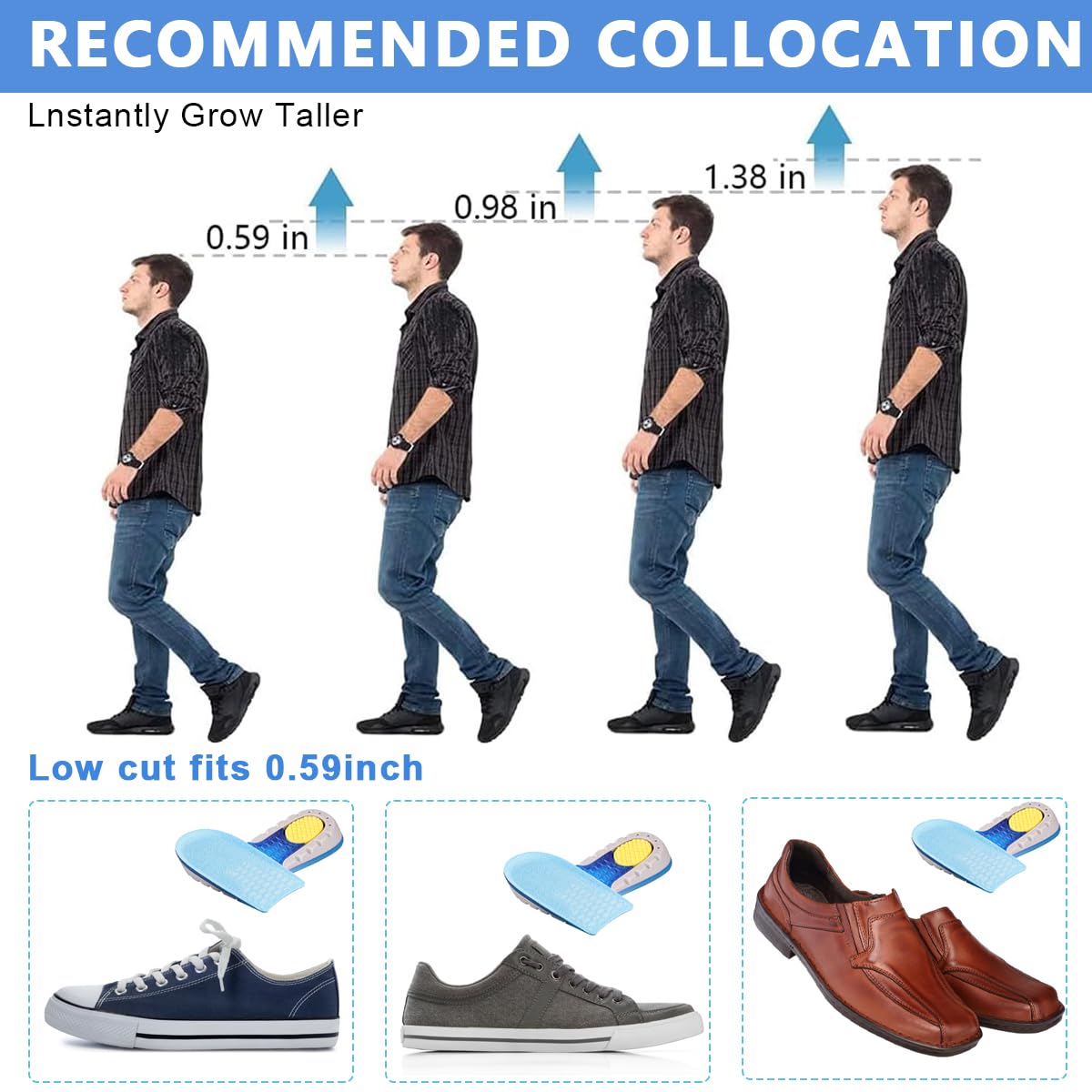 MAYCREATE Heel Lift Inserts for Heel Pain Relief with Massaging Gel Cushion 0.59 in | Silicone Heel Cups for Women and Men